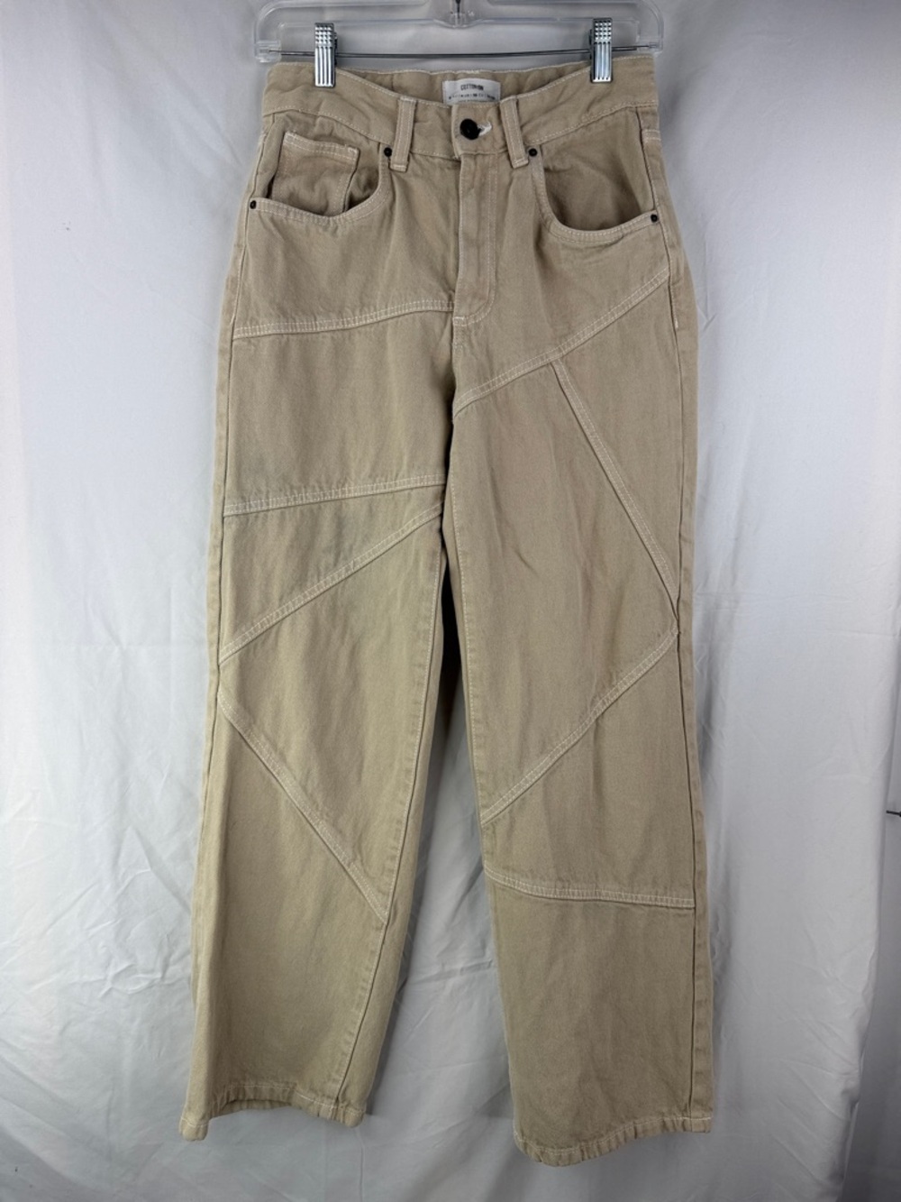 Cotton On Women Size 4 Long Low Straight Khaki Panel 5 Pocket 100% cotton Jeans